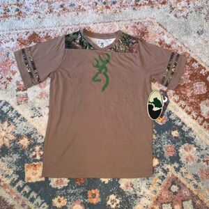 Browning Brown Camo Accent Short Sleeve Boys Tee NEW Size M
